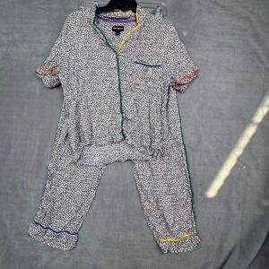 Room Service Leopard Print Pajama Set Rainbow Piping Short Sleeve Pants Small